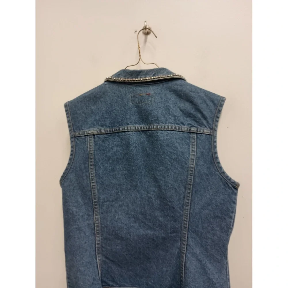 VTG‎ Y2K Limited Jeans Denim Vest Womens Medium Blue Rhinestone Trim